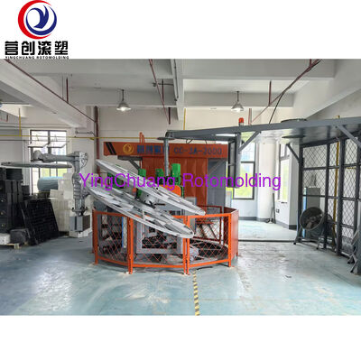 কেনা CC-3A-2000 রোটারি ক্যারোজেল রোটোমোল্ডার, তিন স্টেশন সিঙ্ক্রোনাস উত্পাদন প্লাস্টিক ঘূর্ণনশীল ছাঁচনির্মাণ সরঞ্জাম অনলাইনে উৎপাদন