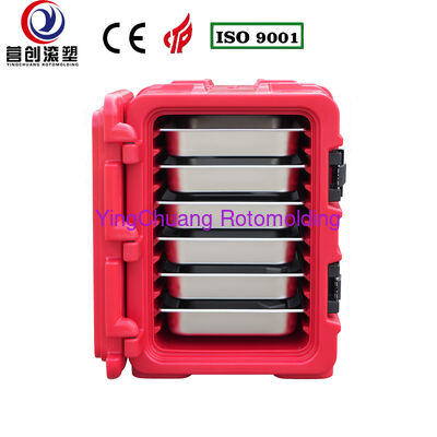 YINGCHUANG ROTOMOLDING OEM 90L Red Handle Type Rotomolded Insulated Box, Thick PU Foam Hot & Cold Holding GN Pan Food Transport Cabinet For Central Kitchen Catering Canteen